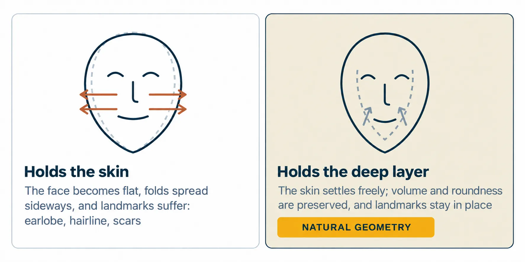 Skin tension and deep-tissue support during a facelift